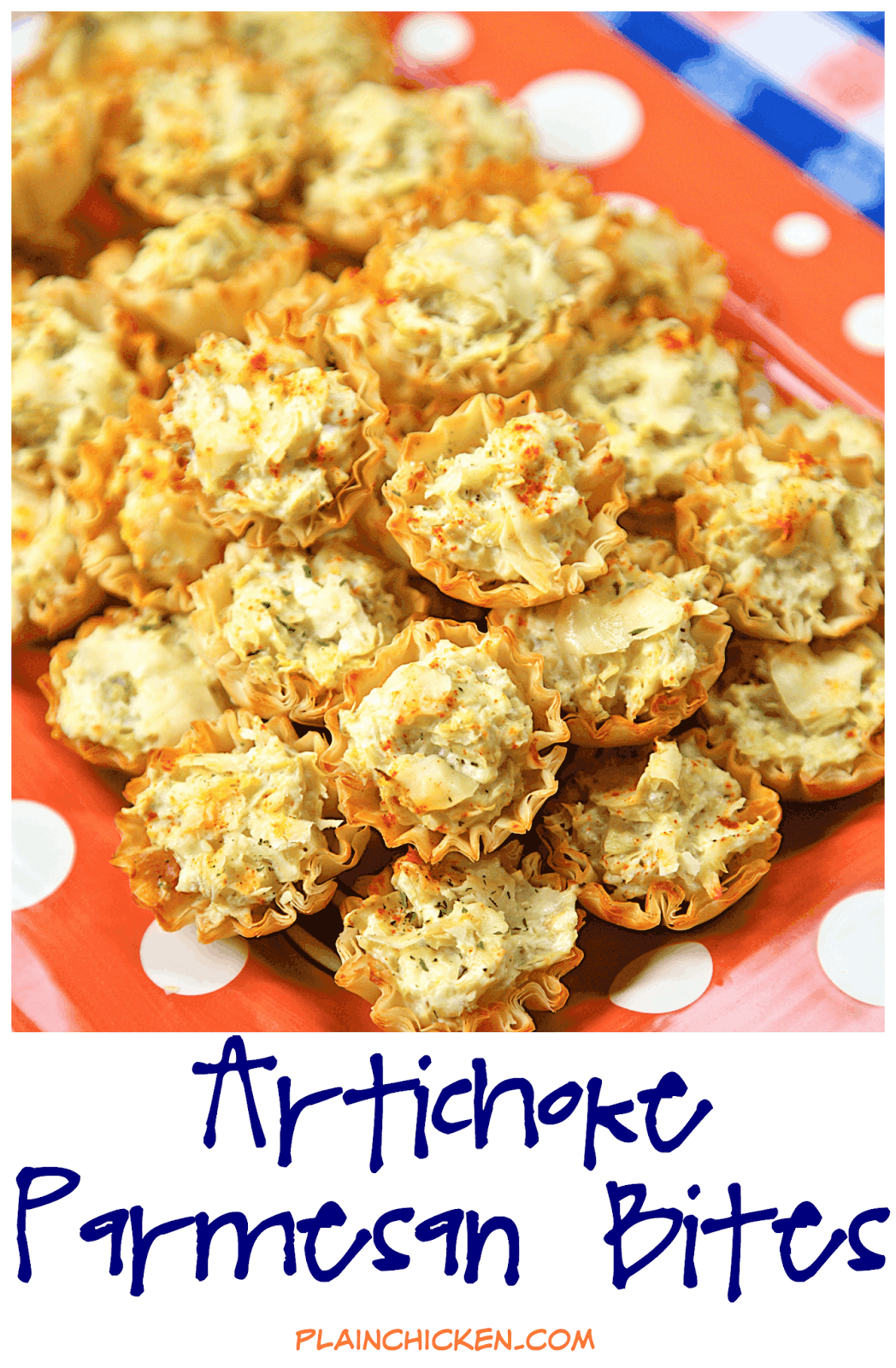 Artichoke Parmesan Bites - only 5 ingredients! Can make ahead of time and refrigerate or freeze for later. Great for parties! We could not stop eating these. YUM!
