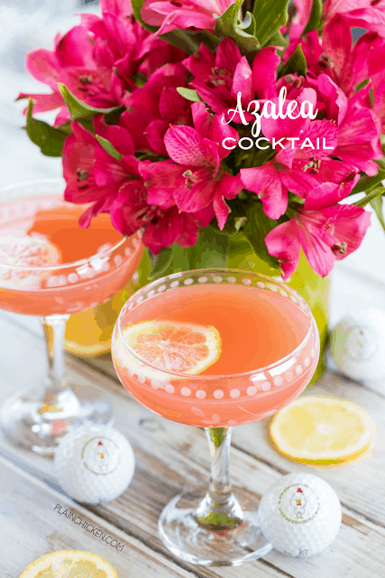 Azalea Cocktail - the signature cocktail of the Masters golf tournament! SO light and refreshing! Perfect for watching the golf tournament and spring/summer parties. Lemon juice, pineapple juice, vodka and grenadine. Can make a pitcher or a single cocktail. This is our signature cocktail recipe! SO good!!!