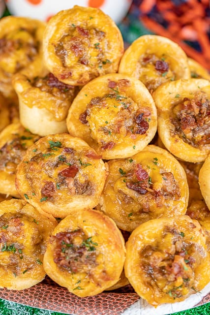 bacon cheeseburger biscuit bites on a plate