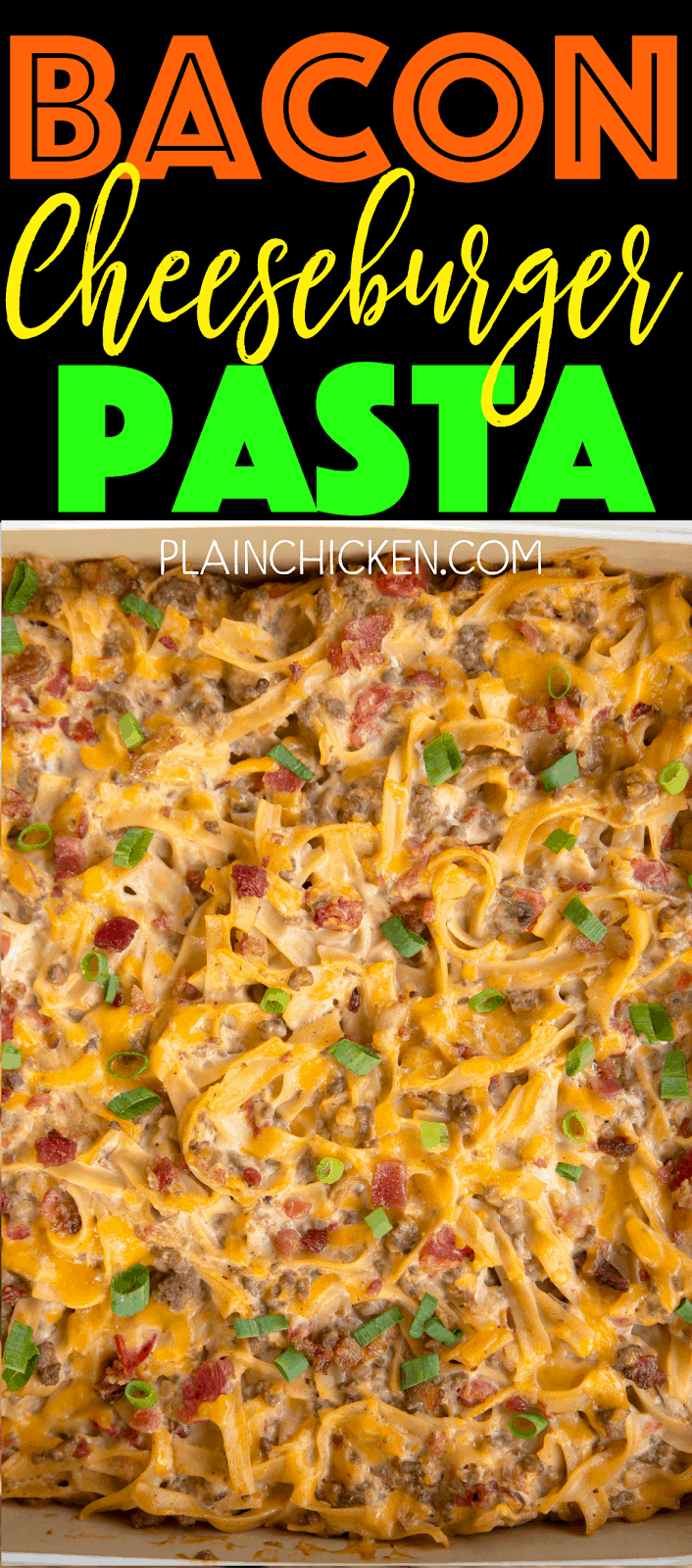 Bacon Cheeseburger Pasta - comfort food at its best! Everyone cleaned their plate!! Hamburger, bacon, hamburger seasoning, cheese soup, sour cream, cheddar cheese and diced tomatoes. Can make ahead and freeze casserole for later. Such an easy dinner recipe!