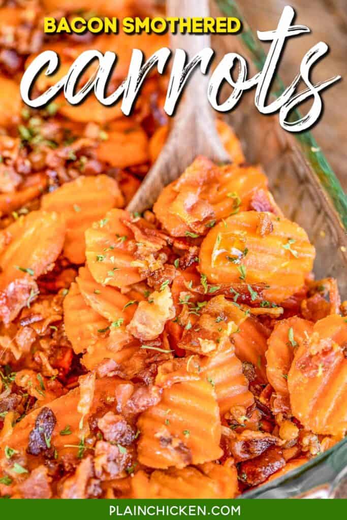 scooping bacon covered carrots from baking dish