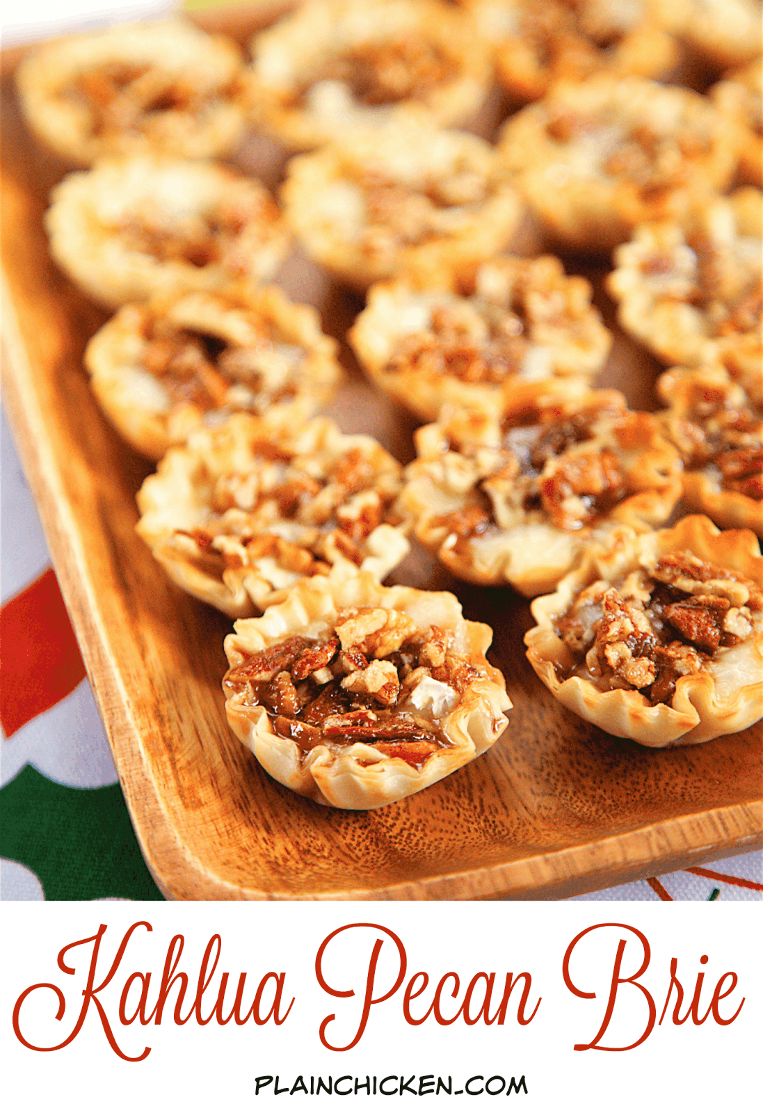 Kahlua Pecan Brie Bites - only 5 ingredients! Can assemble ahead of time and refrigerate until ready to bake. Perfect party food!