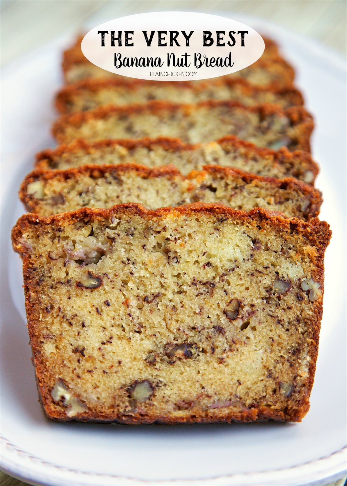 The Very Best Banana Nut Bread - CRAZY good! butter, sugar, eggs, flour, baking soda, buttermilk, ripe bananas and pecans - SO easy to make. Tastes amazing. Great for breakfast or an afternoon snack.