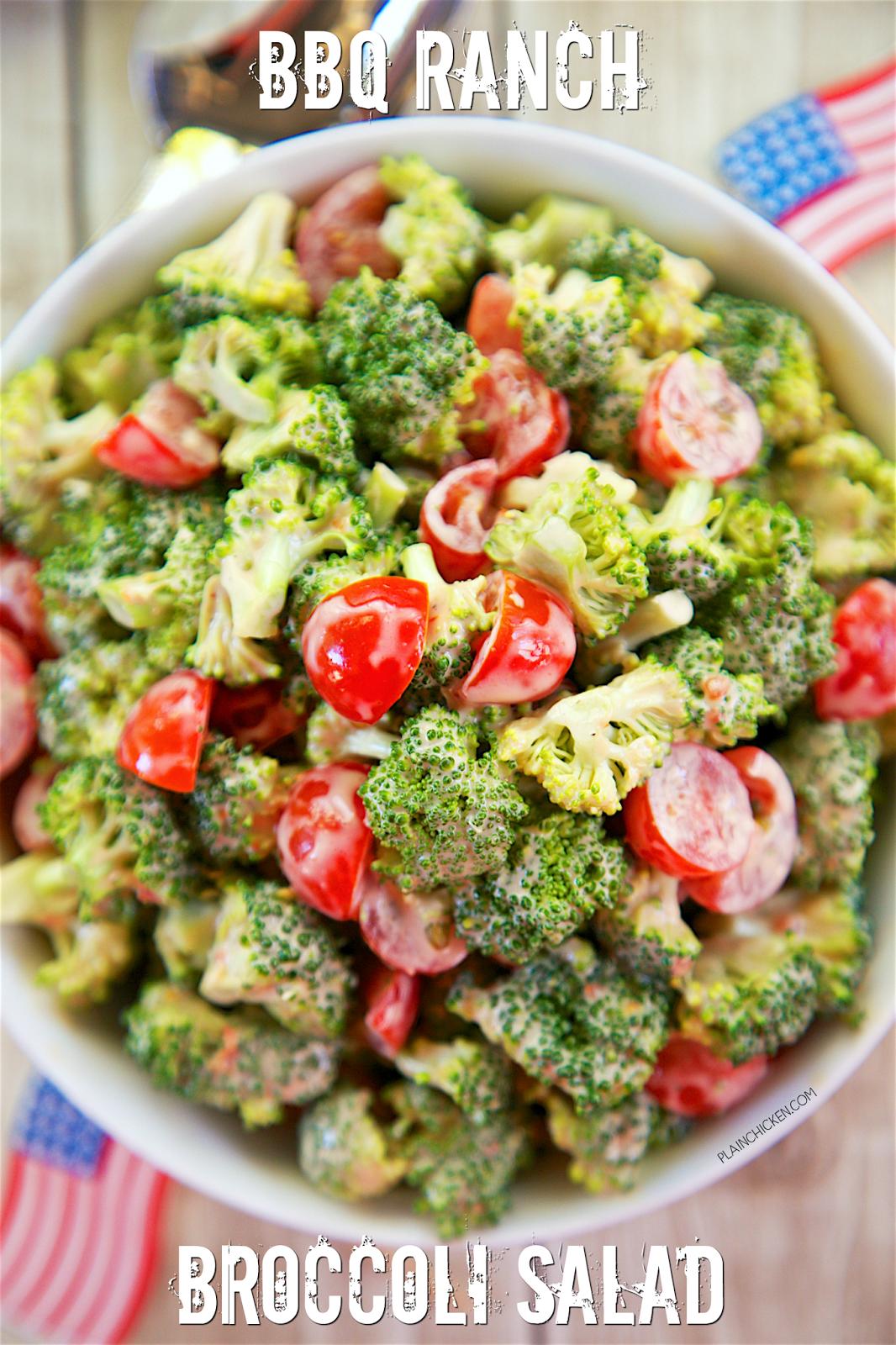 BBQ Ranch Broccoli Salad - only 3 ingredients! Everyone RAVES about this crazy simple side dish!! We ate this 2 days in a row. Great for cookouts!