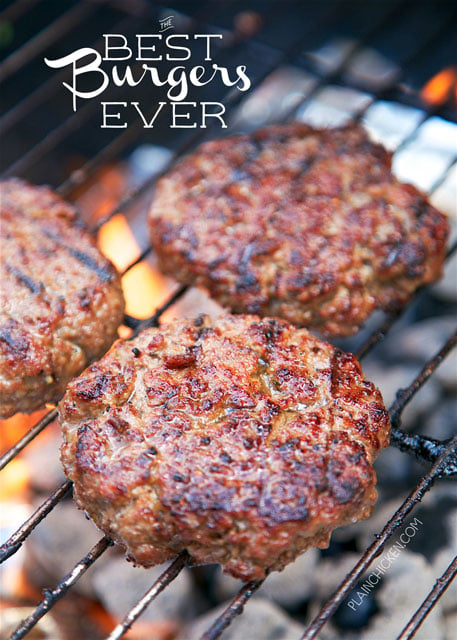 Best Burgers EVER! - these are hands down the best burgers I've ever eaten! SO good!!! Hamburger, onion, basil, teriyaki sauce, bread crumbs, parmesan cheese. We like to double the recipe and freeze uncooked hamburgers for a quick meal later. Great for tailgating!!