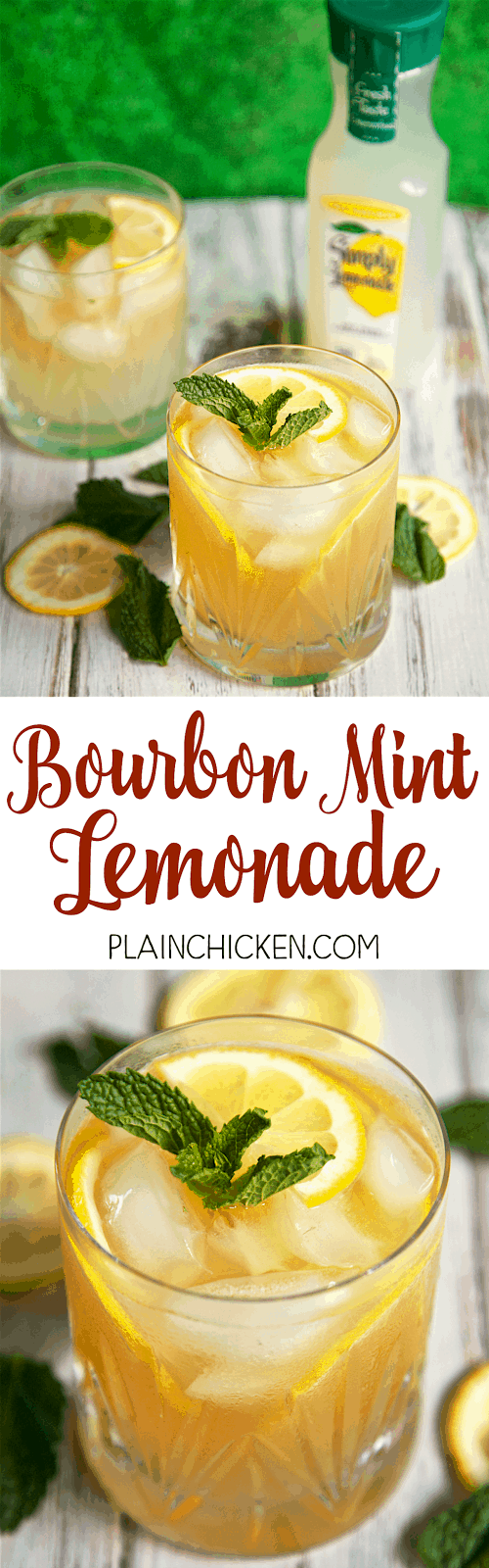 Bourbon Mint Lemonade - our Signature Summer Cocktail! Only 3 ingredients - bourbon, mint and Simply Lemonade. So light and refreshing! Mix up a pitcher for your next summer BBQ!