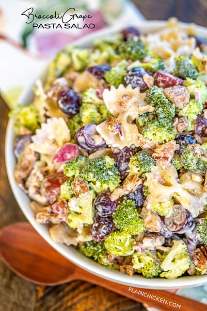 Broccoli Grape Pasta salad in a bowl