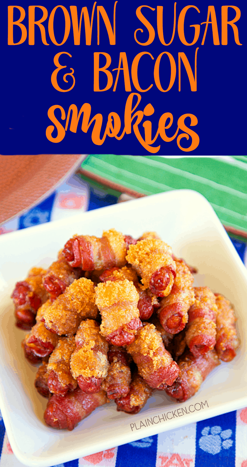 Brown Sugar and Bacon Smokies - only 3 ingredients and ready in under 30 minutes! These things fly off the plate at parties. I always double the recipe. SO GOOD!!!