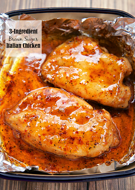 3-Ingredient Brown Sugar Italian Chicken - brown sugar, Italian dressing mix and chicken. Ready in under 30 minutes! Everyone loved this dish! I loved that there was no prep work! Such an easy weeknight meal that the whole family enjoyed!