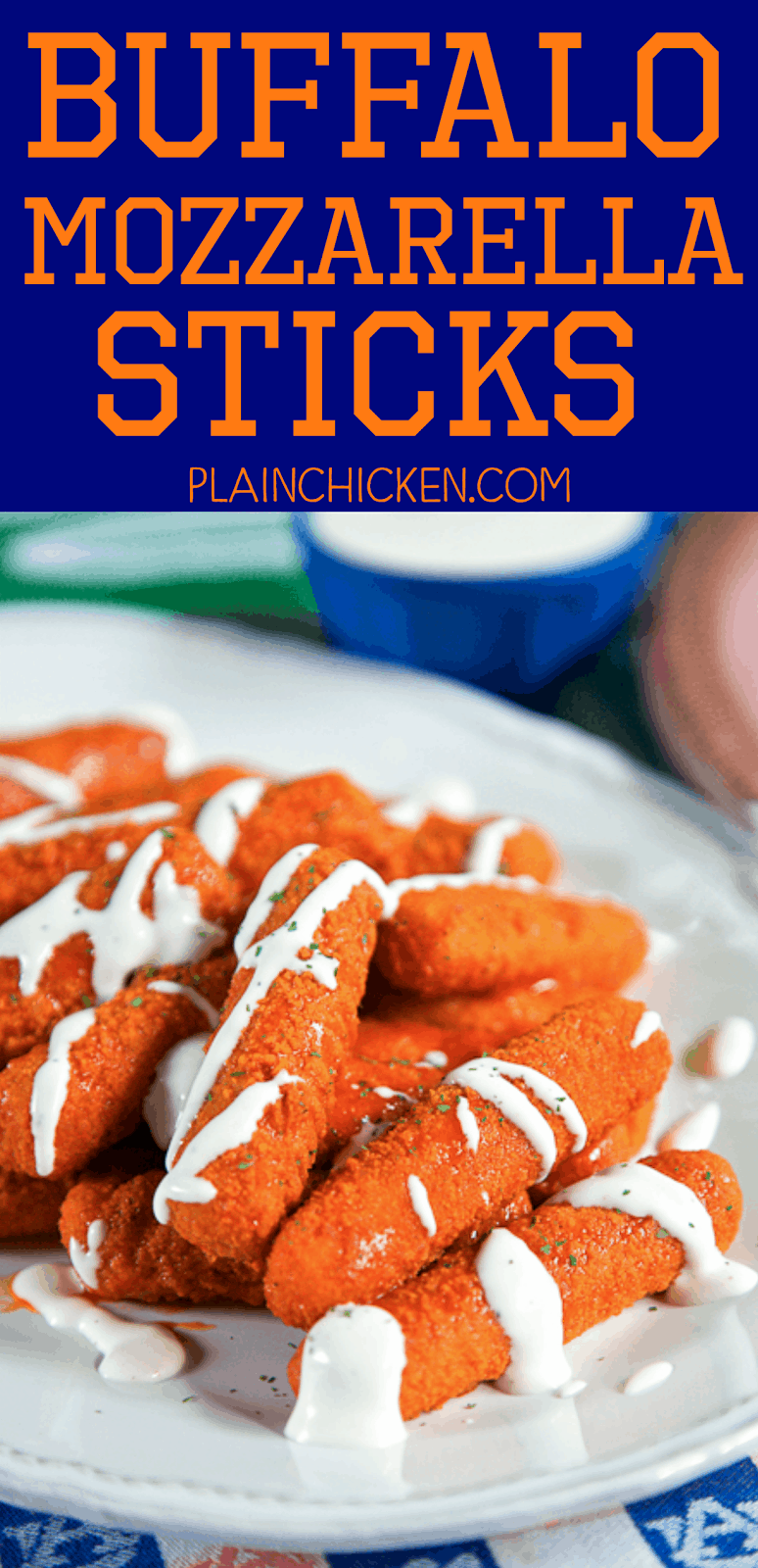 Buffalo Mozzarella Sticks - two favorites combined into one! SO good! Only 2 ingredients and ready in 15 minutes. Great for parties and tailgating. 