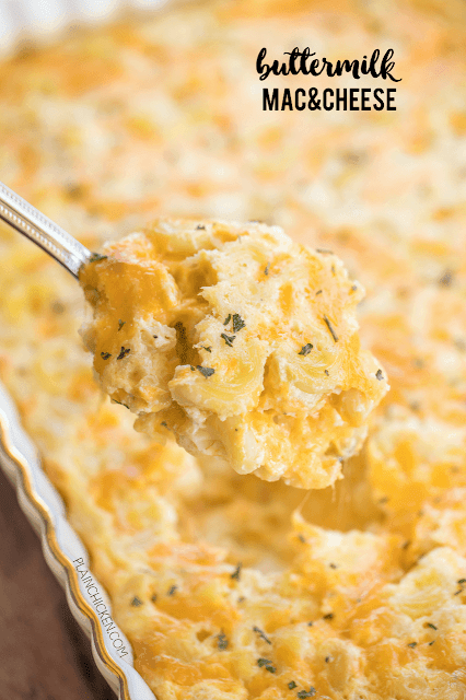Buttermilk Mac and Cheese - CRAZY good!!! Only 5 ingredients! I wasn't sure how I would like the buttermilk, but it was SO good! Eggs, cheddar cheese, buttermilk, butter, macaroni. Can make ahead and freezer for later. Everyone RAVES about this yummy side dish recipe!