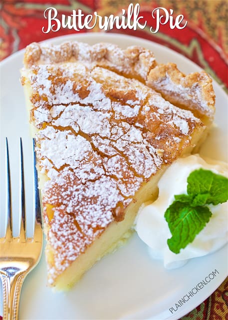 Buttermilk Pie - so simple, yet so AMAZING! Perfect ending to your holiday meal! Can make ahead of time and refrigerate until ready to serve. Eggs, sugar, flour, buttermilk, vanilla, butter, cinnamon-sugar. This pie is SO good! It is always the first thing to go! 