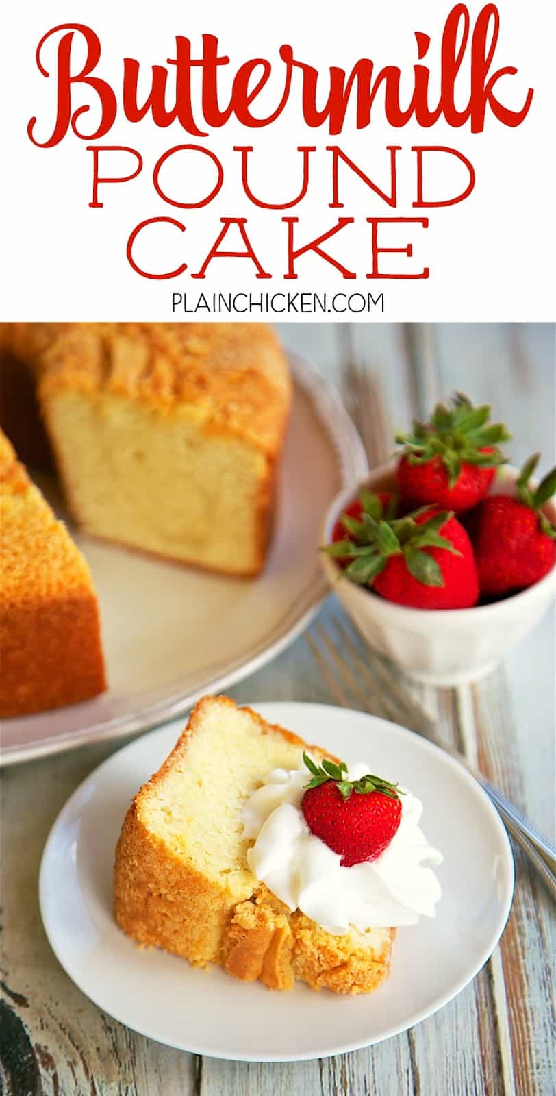 Buttermilk Pound Cake - THE BEST! There are never any leftovers when I take this to a potluck. Sugar, shortening, eggs, buttermilk, baking soda, flour and vanilla, butter and nut flavoring. Makes a great gift! Freezes well too!!