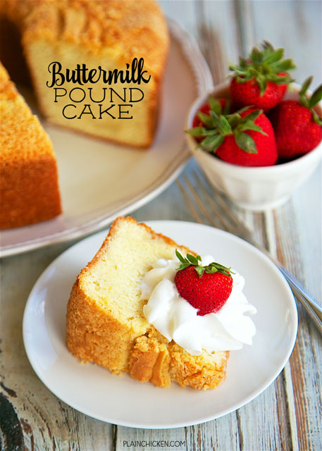 Buttermilk Pound Cake - THE BEST! There are never any leftovers when I take this to a potluck. Sugar, shortening, eggs, buttermilk, baking soda, flour and vanilla, butter and nut flavoring. Makes a great gift! Freezes well too!!