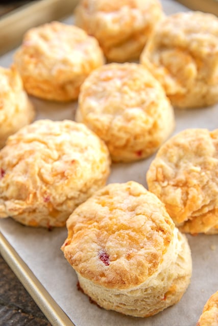 fresh baked biscuits on a baking pan