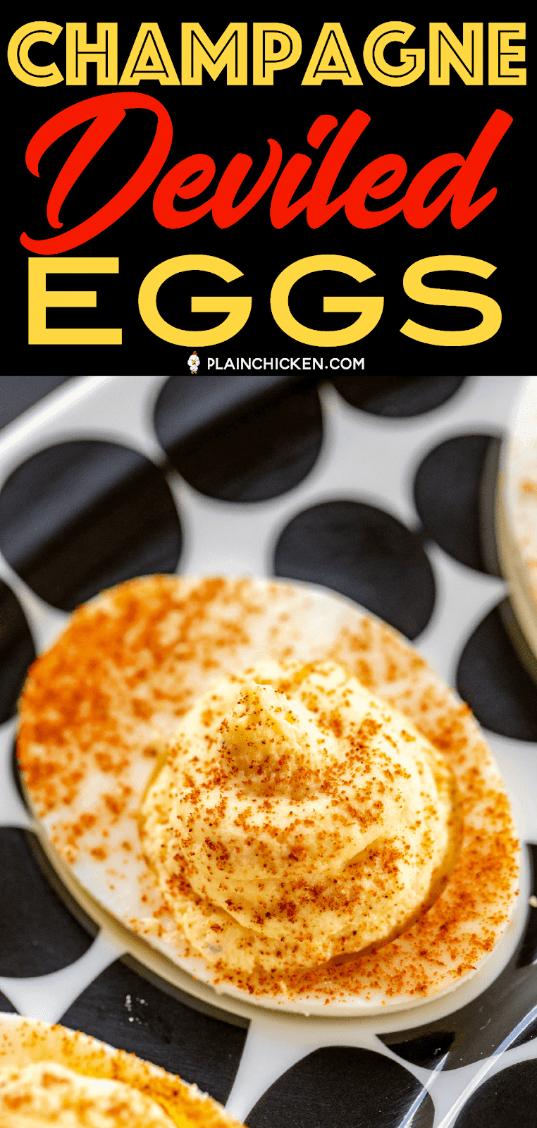 Champagne Deviled Eggs - seriously delicious!! Made these for a party and everyone raved about them!!! Can make ahead of time and refrigerate until ready to serve. Hard boiled eggs, mayonnaise, onion powder, champagne vinegar, salt, pepper, dry mustard. Perfect appetizer for parties and tailgating!! #deviledeggs #newyearsparty #partyfood #champagne