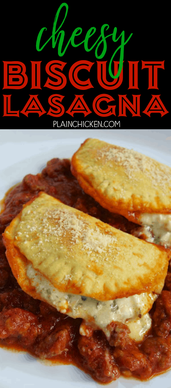 Cheesy Biscuit Lasagna - Biscuits stuffed with cheese and baked in a meat sauce - all the flavors of lasagna that is ready in under 30 minutes! Everyone LOVED this casserole! Fun  twist to traditional lasagna.