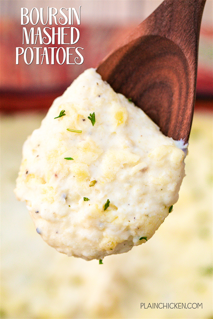 Boursin Mashed Potatoes - AMAZING!!! Creamy, buttery and out-of this world delicious! Yukon gold potatoes, Boursin cheese, cream cheese, butter, salt, pepper, half-and-half. So easy and they taste amazing! Perfect for holiday meals!!