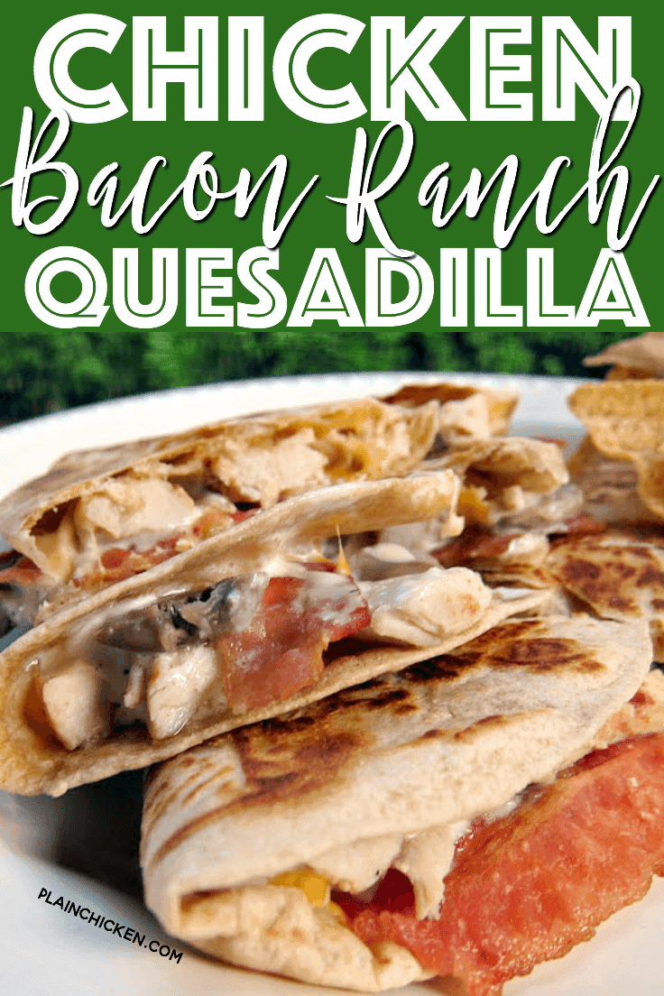 Chicken Bacon Ranch Quesadilla Recipe - so simple and SOOO addictive. Great recipe for a quick dinner or lunch. I always have the ingredients in the fridge so we can make these. We can't get enough of them!