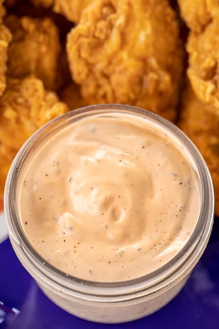 Chicken Finger Sauce - perfect copycat of Guthrie's, Zaxby's and Raising Cane's sauce. Seriously delicious!! Mayonnaise, ketchup, worcestershire sauce, hot sauce, garlic powder, seasoned salt, black pepper. Great with chicken fingers and fries. Got the recipe directly from a former employee. The BEST!! #copycat #raisingcanes #zaxbys #sauce #dippingsauce