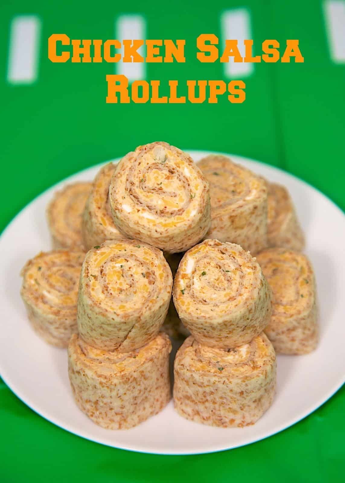 Chicken Salsa Rollups - LOVE these easy tortilla sandwich pinwheels! Chicken, cream cheese, salsa and cheddar cheese wrapped in tortillas and cut into slices. Can make ahead and refrigerate until ready to serve. Great for parties or an easy lunch or dinner!