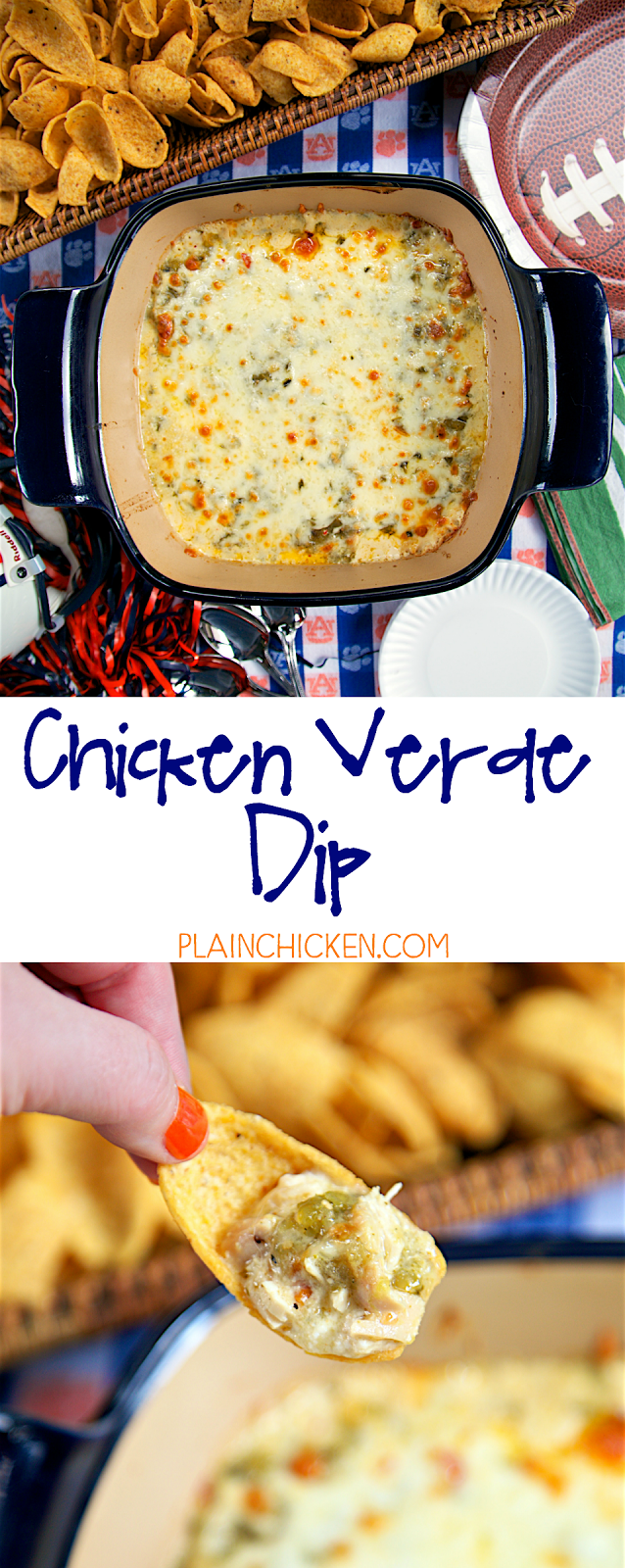Chicken Verde Dip - cream cheese, southwest seasoning, chicken, salsa verde and pepper jack cheese - OMG! This stuff is crazy good! We couldn't stop eating it! Can you make ahead of time and refrigerate until ready to bake. This didn't last long at our party!