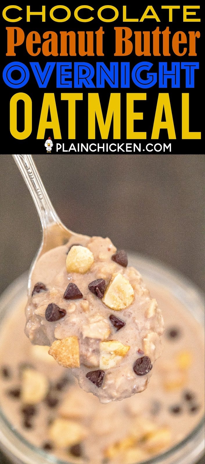 Chocolate Peanut Butter Overnight Oatmeal - perfect for breakfast or an afternoon pick-me-up. Loaded with protein! Oatmeal, Greek yogurt, Reese's Coffee Creamer and peanut butter. Stir it all together in a mason jar for easy clean up. Tastes like you are cheating, but you aren't! YUM! #chocolate #peanutbutter #overnightoatmeal