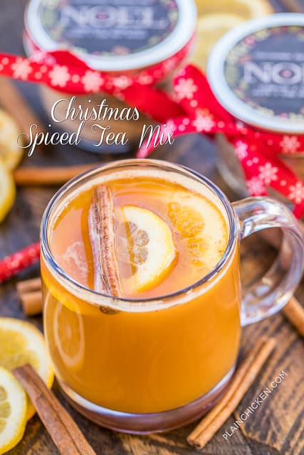 Christmas Spiced Tea Mix - wonderful holiday gift! This stuff tastes like Christmas in a cup - sweet, citrusy and spicy. We LOVE this stuff. If you want to kick it up, add a shot of fireball whiskey. Perfect holiday hot toddy! Tang, Lemonade mix, iced tea mix, sugar and pumpkin pie spice. So easy and it tastes terrific! A MUST for your holiday!!! #spicedtea #homemadegift #christmas