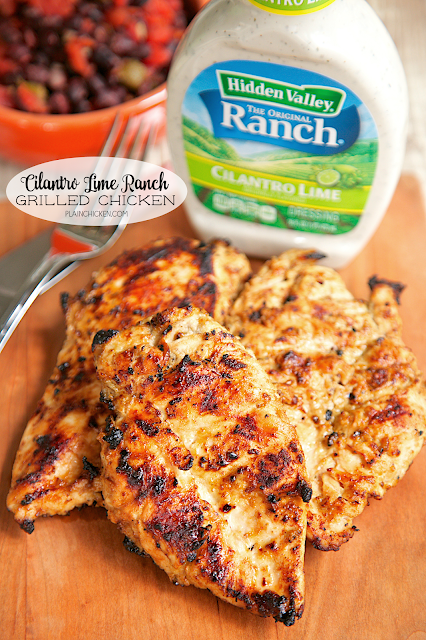 Cilantro Lime Ranch Grilled Chicken - cilantro lime ranch dressing, olive oil, cumin, lime juice, vinegar and worcestershire sauce. Only takes a minute to whisk up the marinade. Let the chicken sit in the marinade all day and grill the chicken for dinner. Crazy good! Would also be great in fajitas!!