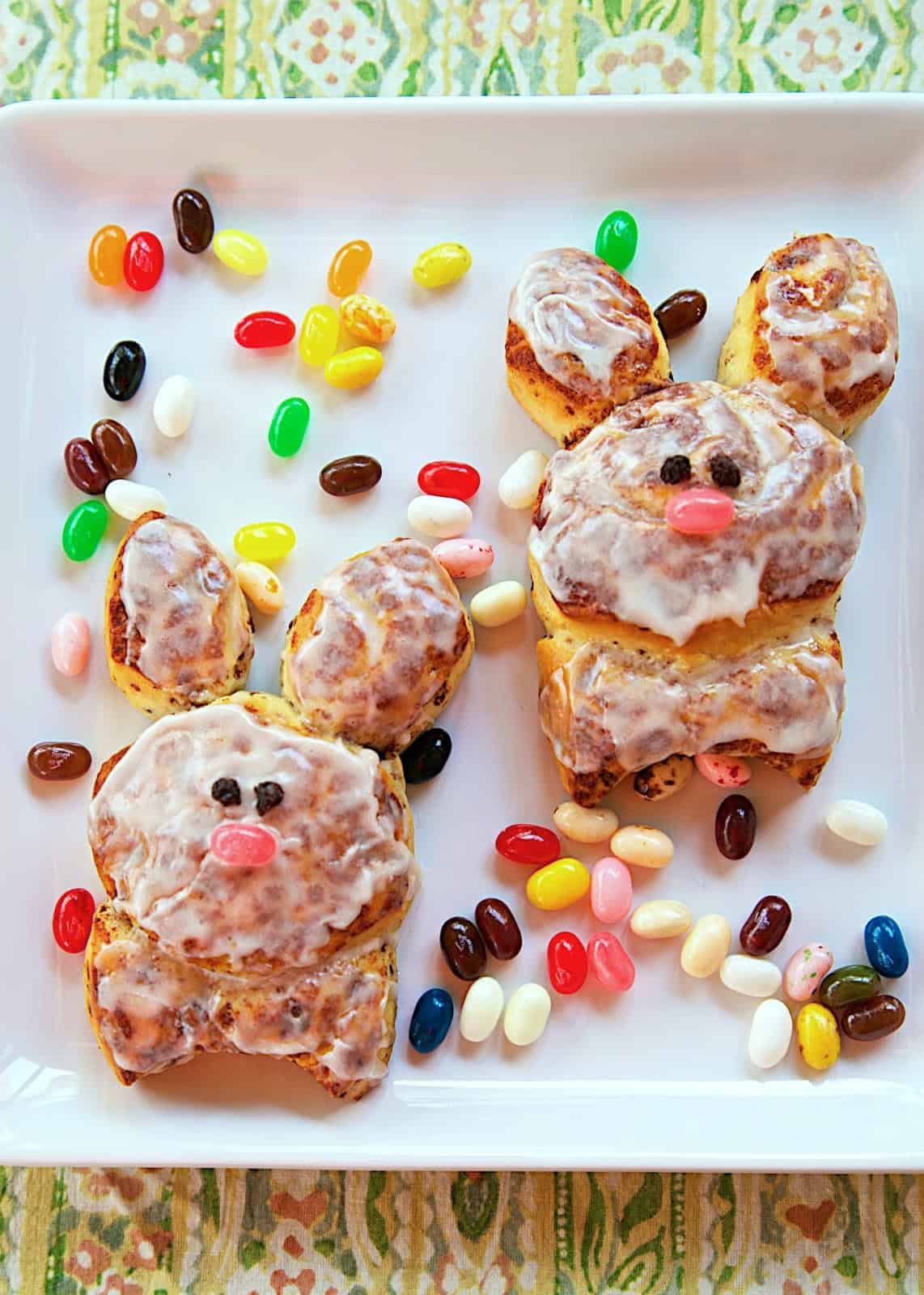 Cinnabunnies Recipe - refrigerated cinnamon rolls cut out in the shape of an Easter bunny. The perfect Easter morning treat!