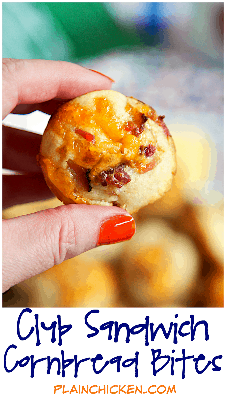 Club Sandwich Cornbread Bites Recipe - Martha White Cornbread mix topped with a ham, turkey, bacon, cheese and honey mustard mixture baked in mini muffin pans. Serve with additional honey mustard. GREAT for tailgating, brunch, baby showers or any other type of party. We've also eaten these for lunch and dinner. Ready in under 15 minutes!