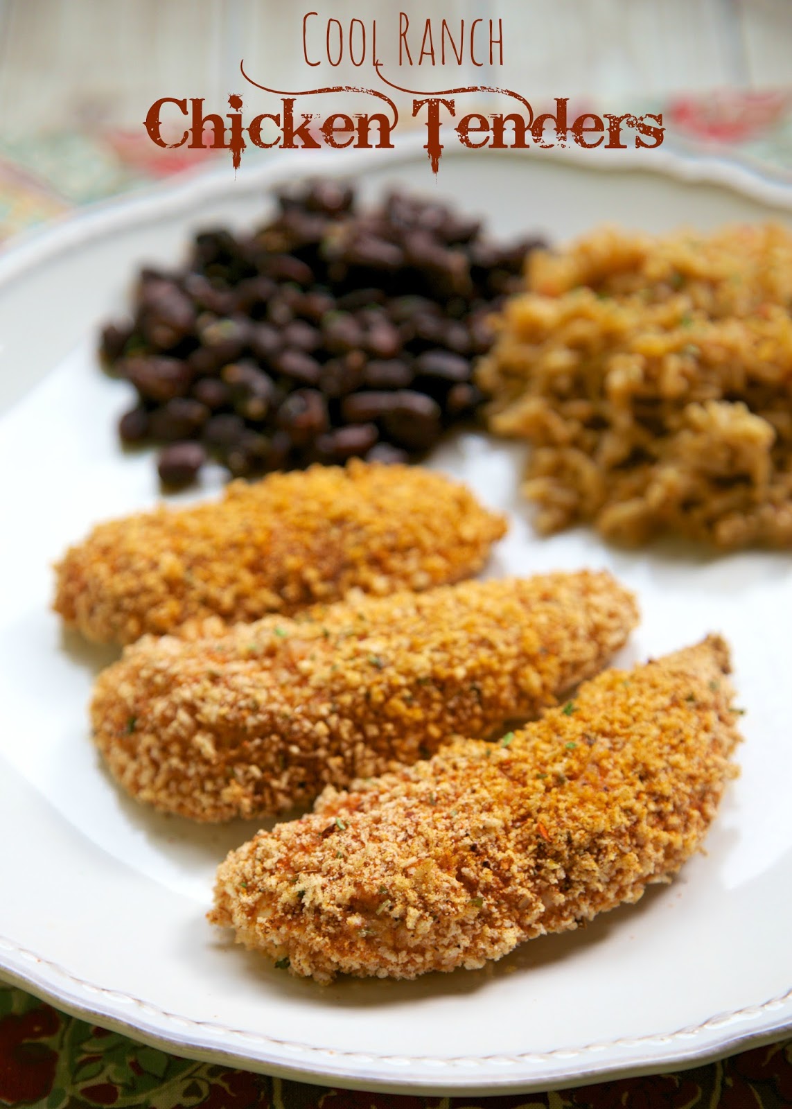 Cool Ranch Chicken Tenders recipe - chicken tenders coated in taco seasoning and ranch - baked not fried! Ready in 15 minutes!! Can coat tenders and freeze uncooked for later.