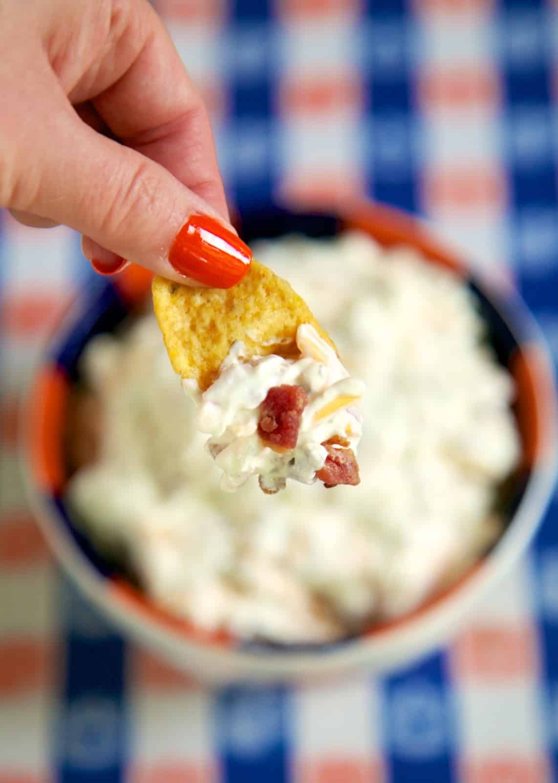 Crack Dip - Cheddar Bacon Ranch Dip - HIGHLY addictive! We take this to every tailgate and there is never any left. Double the recipe, it goes fast!