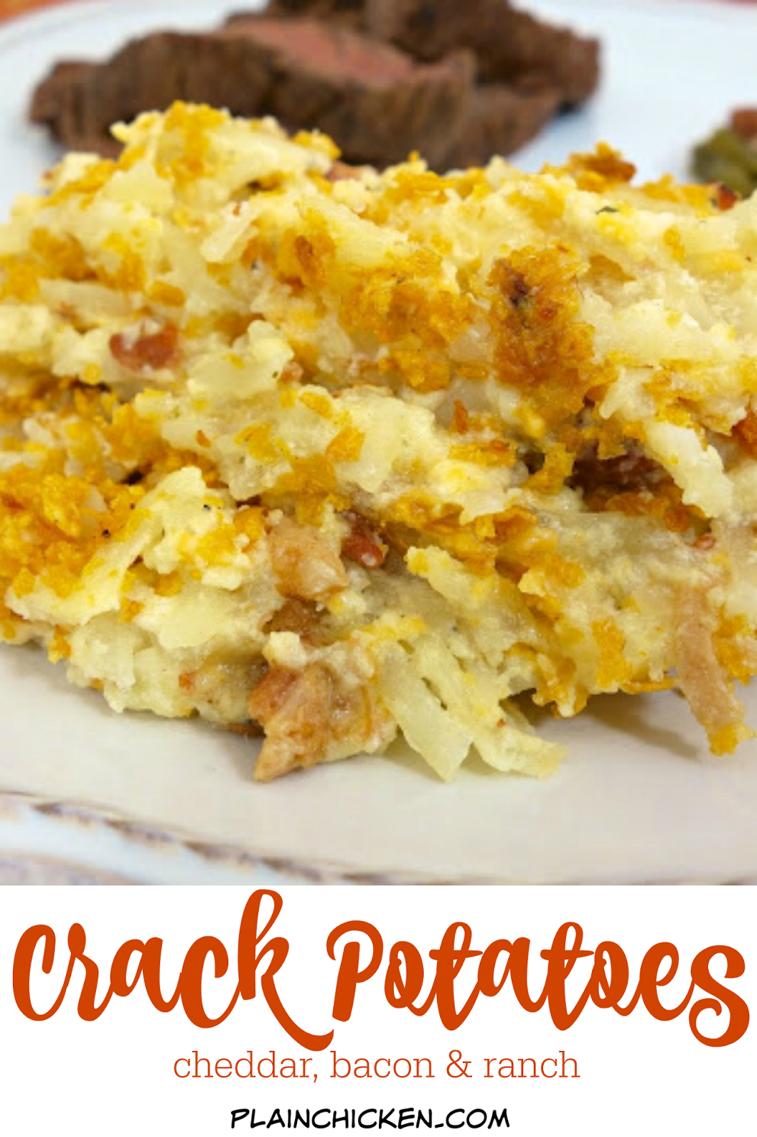 "Crack Potatoes" - potato casserole made with Greek yogurt, cheddar, bacon & ranch! SO good. People go crazy over these! I take these to potlucks and there are never any left!! Can make ahead and freeze.