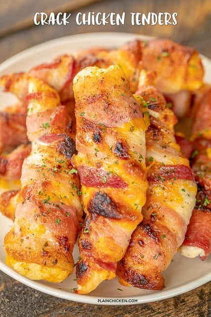 plate of bacon wrapped chicken tenders