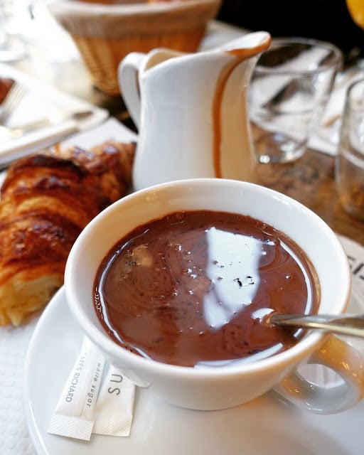 Hot Chocolate and Croissant from Cafe Saint Regis in Paris - incredible!