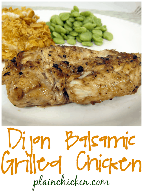 Dijon Balsamic Grilled Chicken - chicken marinated in dijon mustard, balsamic, lemon, garlic, rosemary and olive oil - can whisk together  and  refrigerate overnight for a quick dinner. This chicken is full of amazing flavor! We made it two days in a row!