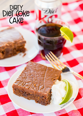 Dirty Coke Cake - our favorite drink in cake form! Homemade buttermilk chocolate cake and fudge frosting spiked with coconut and lime. SO good! Great for a potluck and tailgate party! A CRAZY delicious cake recipe!