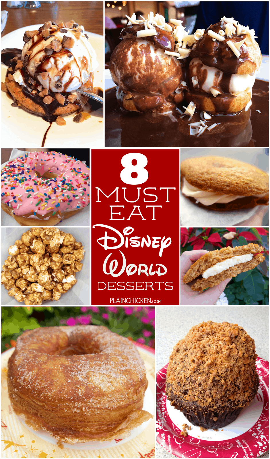 8 MUST EAT Disney World Desserts  - eight desserts found throughout Disney World theme parks. You don't want to miss these! Make sure to wear your stretchy pants! LOL!
