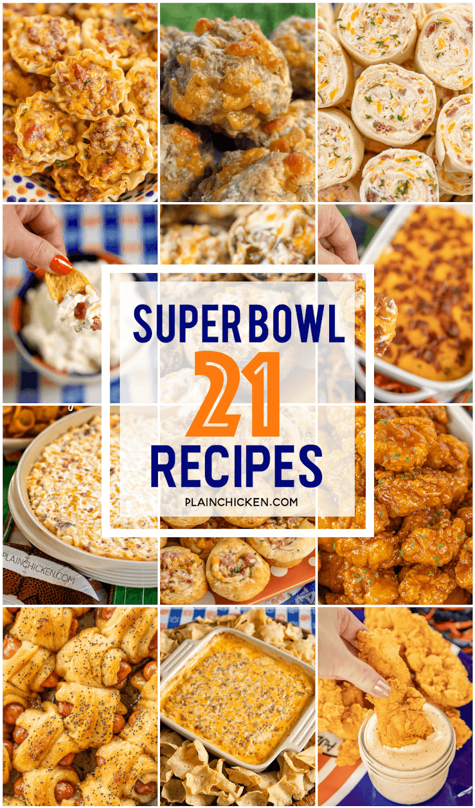 Easy Super Bowl Party Recipes - 21 easy party snacks for your Super Bowl party! Dips, finger foods, desserts - something for everyone! Can make most ahead of time and serve when ready for the big game! #tailgating #appetizer #partyfood