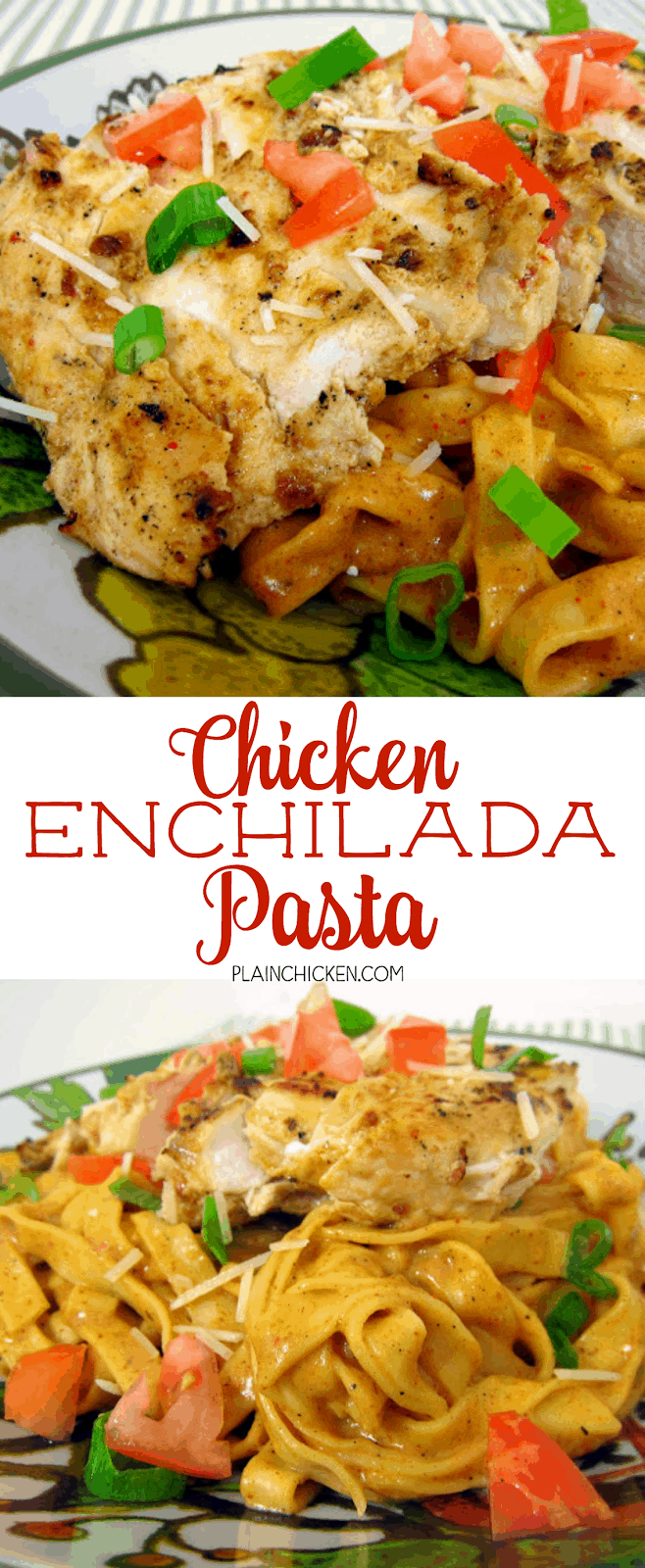 Chicken Enchilada Pasta - lime chipotle marinated chicken, grilled and served over a quick homemade alfredo enchilada pasta. SO delicious!  Everyone raves about this grilled chicken and pasta dish!