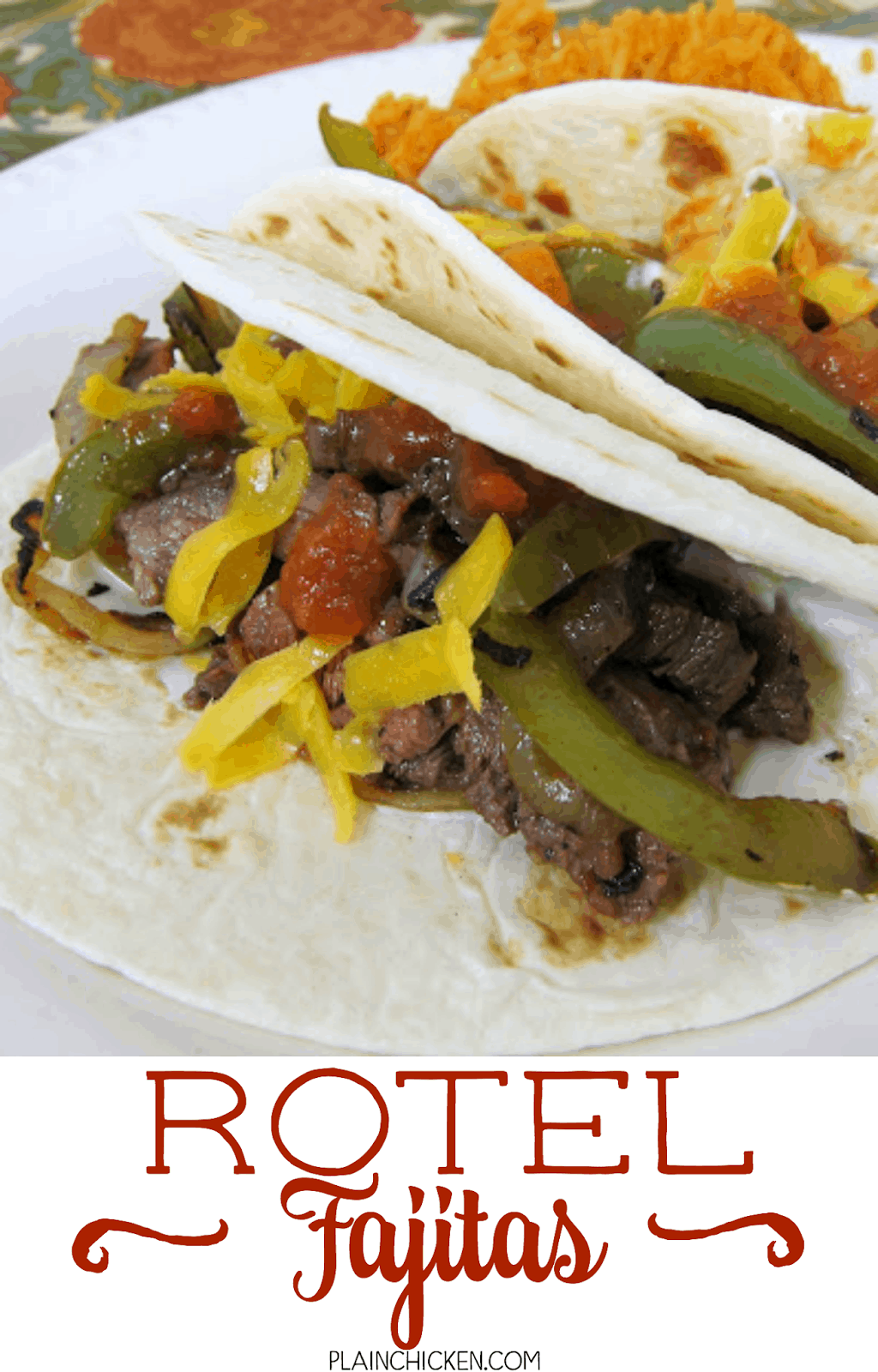 Rotel Fajitas - THE BEST fajitas! SO easy and CRAZY good! Marinate chicken or skirt steak in Rotel, beer, lemon juice, Worcestershire, garlic and pepper. Add onions and peppers to the skillet for great flavor. Our favorite Mexican recipe!