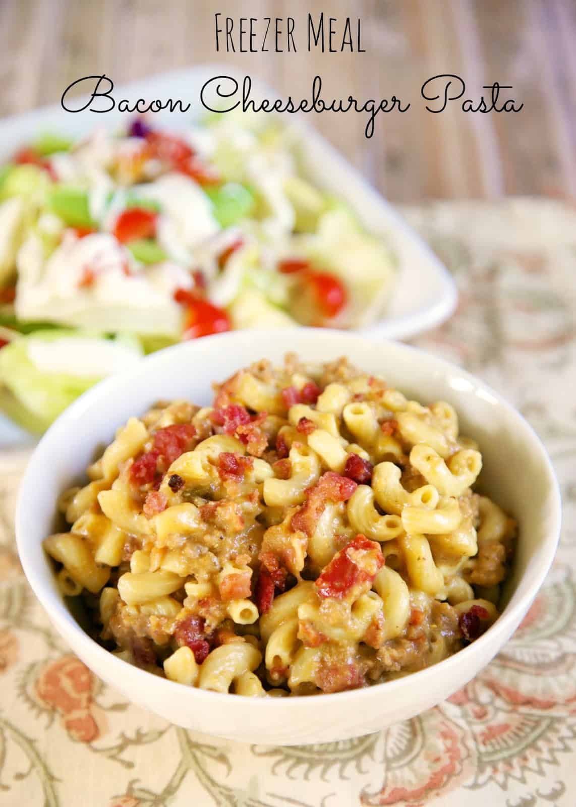 Slow Cooker Bacon Cheeseburger Pasta - FREEZER MEAL - just toss everything in a freezer bag for a quick meal later. Ground beef, bacon, onion, dry mustard, cream of chicken soup, Rotel tomatoes, beef broth, cheddar cheese and elbow macaroni. Kids go crazy over this easy slow cooker meal! No need to pre cook the ground beef or pre cook the pasta. It all cooks in the slow cooker. #slowcooker #freezermeal #groundbeef