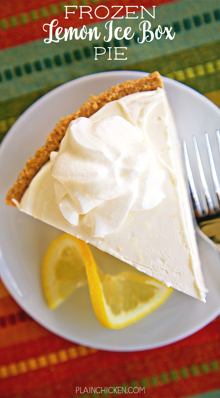 Frozen Lemon Ice Box Pie - only 4 ingredients! A store-bought graham cracker crust filled with a no churn lemon ice cream made with lemons, heavy cream and sweetened condensed milk. Only takes a minute to make and it tastes amazing! Fantastic lemon flavor! I made this for a party and it was gone in a flash! Everyone asked for the recipe!!