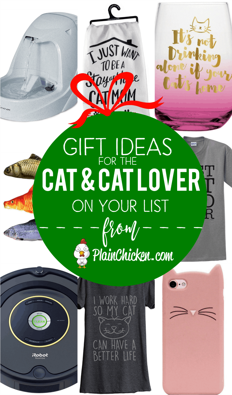 Gift Ideas for the Cat and Cat Lover on Your List - 14 of our favorite things for kitties and kitty lovers! Catnip toys, water fountain, best cat brush, cat wine glass, cat timer, cat phone charger. Lots of fun ideas that are PURRFECT for the cat lover on you Christmas shopping list!
