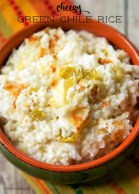 Cheesy Green Chile Rice - only 4 ingredients. Rice, mozzarella, sour cream and green chiles. This rice is THE BEST! So simple, but SO delicious! Everyone went back for seconds. A new favorite!! LOVE this quick and easy Mexican side dish recipe.