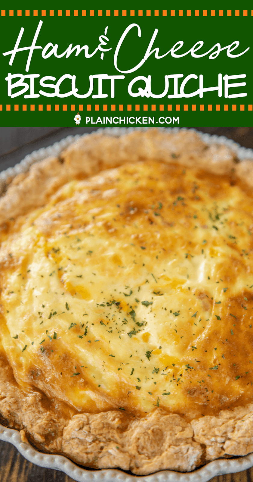 Ham and Cheese Biscuit Quiche - our FAVORITE quiche! The crust is made out of homemade biscuit dough. It is like a big open faced ham, egg and cheese biscuit. SO good!!! Self-Rising flour, butter, buttermilk, ham, cheese, eggs, half-and-half and sour cream. Great for breakfast, lunch or dinner. Everyone LOVES this yummy casserole!!! #quiche #breakfast #biscuit #ham