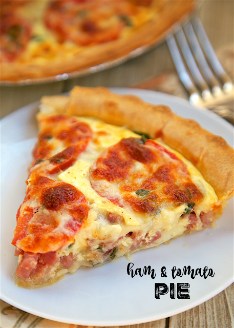 Ham and Tomato Pie - Spring and Summer on a plate! Ham, green onions, fresh basil, dijon, egg, half-and-half, mozzarella and fresh ripe tomatoes. There is never any left! Everyone asks for the recipe. SO simple and SOOO delicious!!