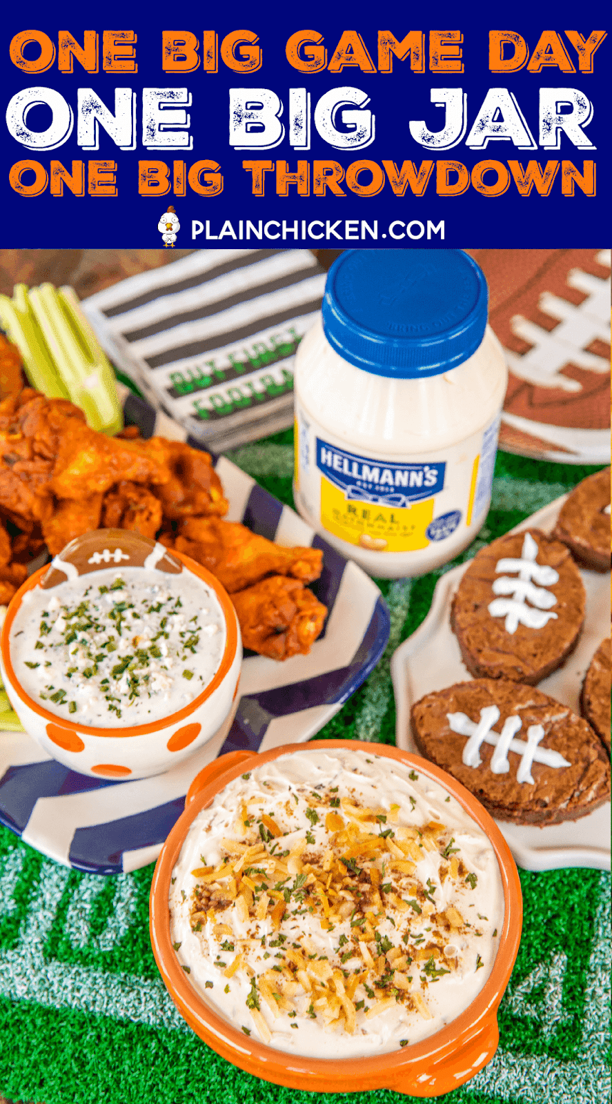3 Easy Game Day Snacks made with Hellmann's/Best Foods Mayonnaise. 3 Ingredient Creamy Onion Dip, Blue Cheese Ranch Dip and Mayonnaise Brownies!