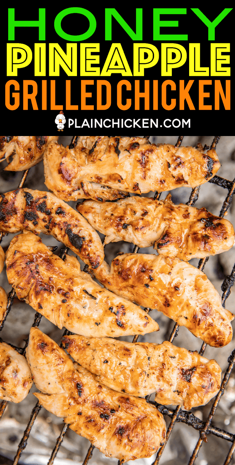 Honey Pineapple Grilled Chicken - crazy delicious!! SO simple and packed full of amazing flavor!! Only 3 ingredients in the marinade - Italian dressing, honey and pineapple juice. Can use chicken tenders, breasts or thighs. We always double the recipe for easy lunches during the week! We actually made it twice last week!! SO good! #chicken #grilling #chickenrecipes #grilled